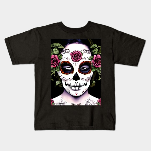 Sugar Skull Girl Kids T-Shirt by animegirlnft